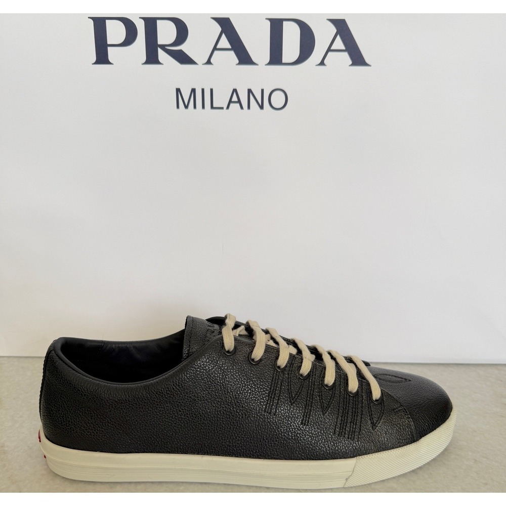 Prada 2EE448 Age Effect Men's Black Nappa Leather Sneakers Shoes, Size 9 - Picture 3 of 16